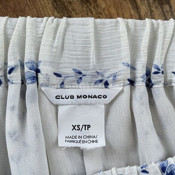 Club Monaco Womens Plumina Blouse XS Blue White Floral Silk Off Shoulder Boho - Picture 8 of 8